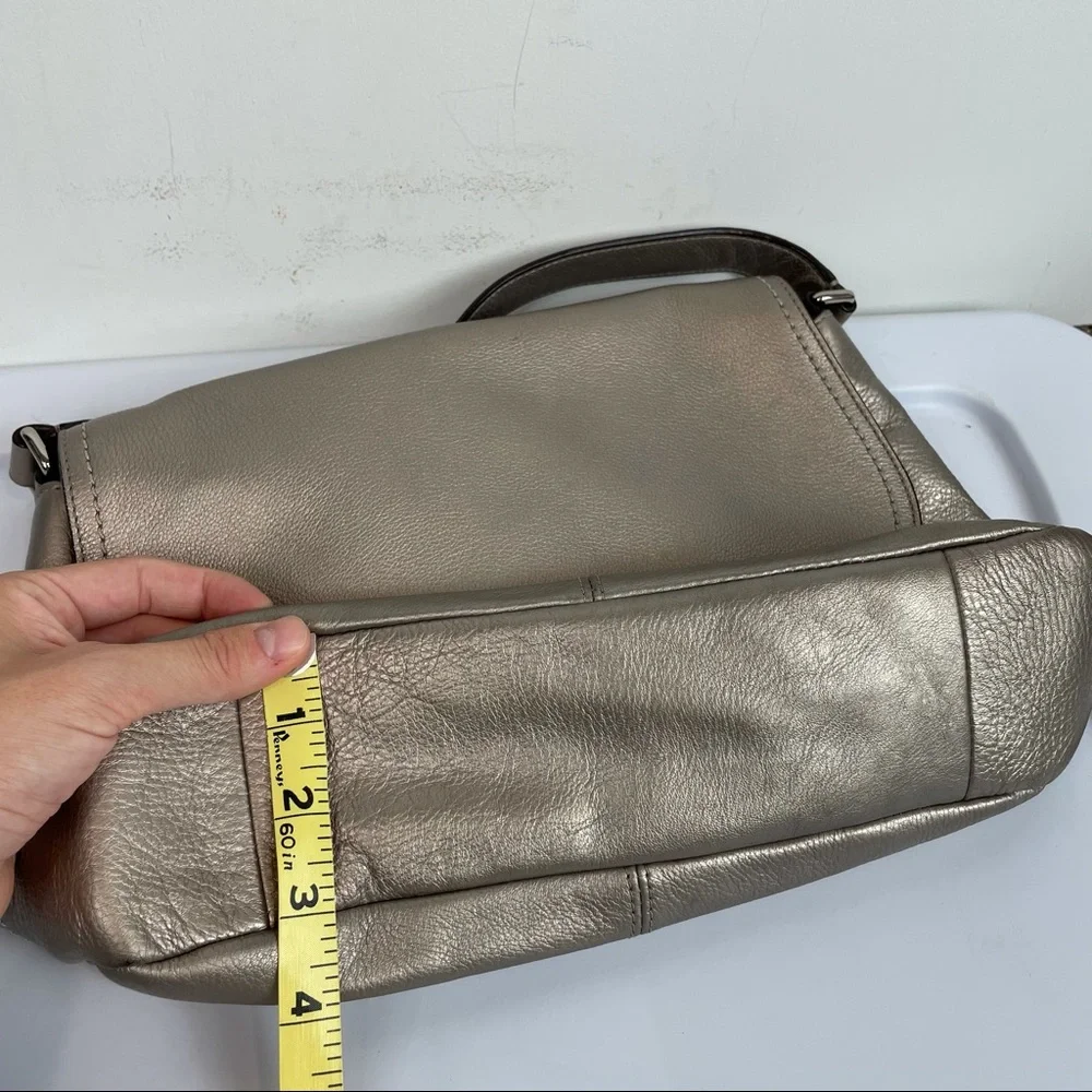 Coach Park Leather Flap Shoulder Bag Metallic Silver